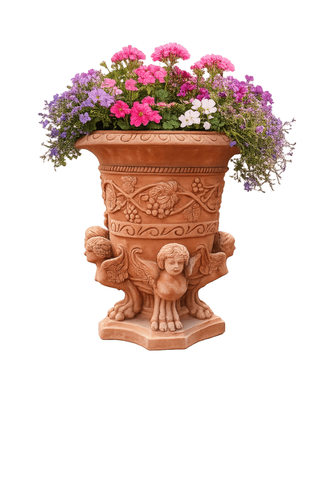 Vase en terre cuite avec ornements et motifs de sphinx